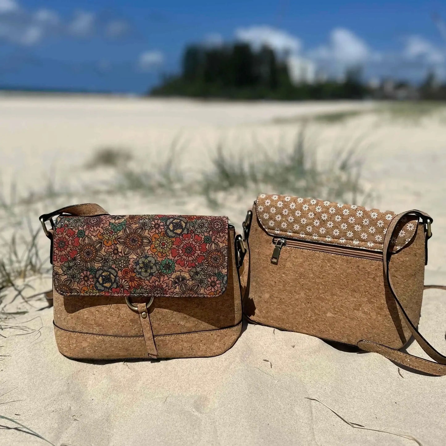 Cher Cork Handbag - Patterned Flap Crossbody & Shoulder Bag