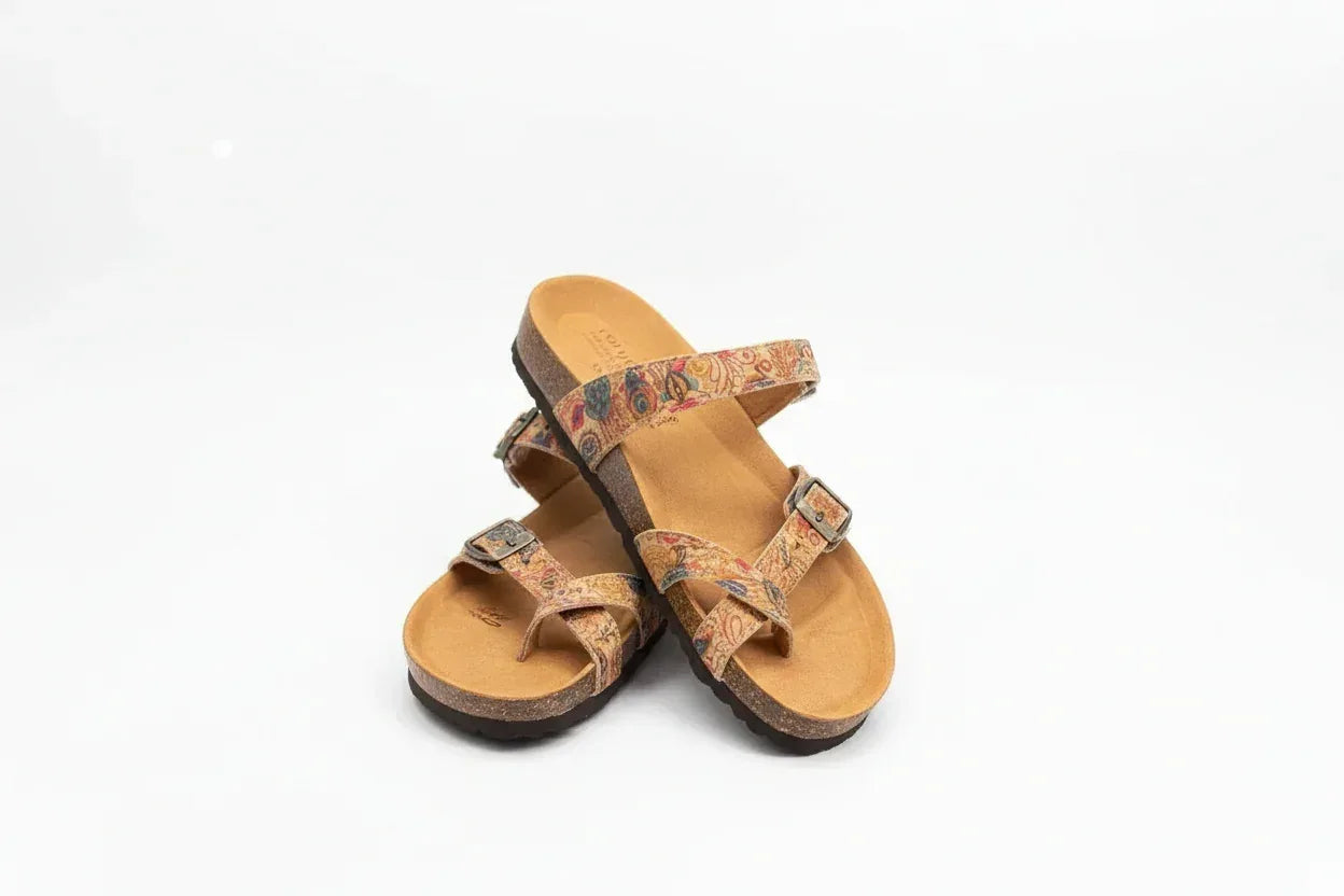 Floral Paisley Cork Loop Sandals - The Cork Shop 