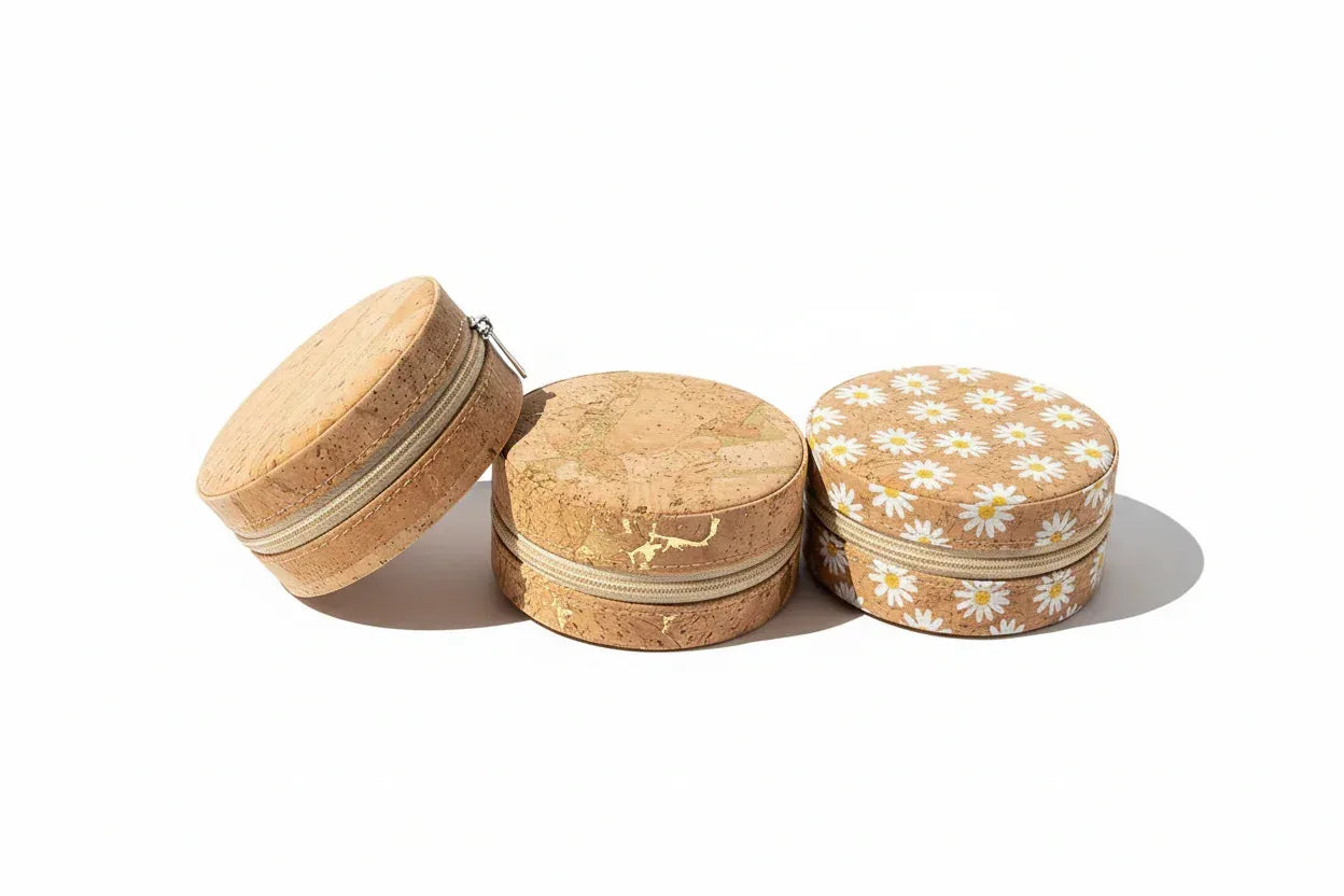 Cork Jewellery Case - Round Travel Organizer | 3 Patterns - The Cork Shop 