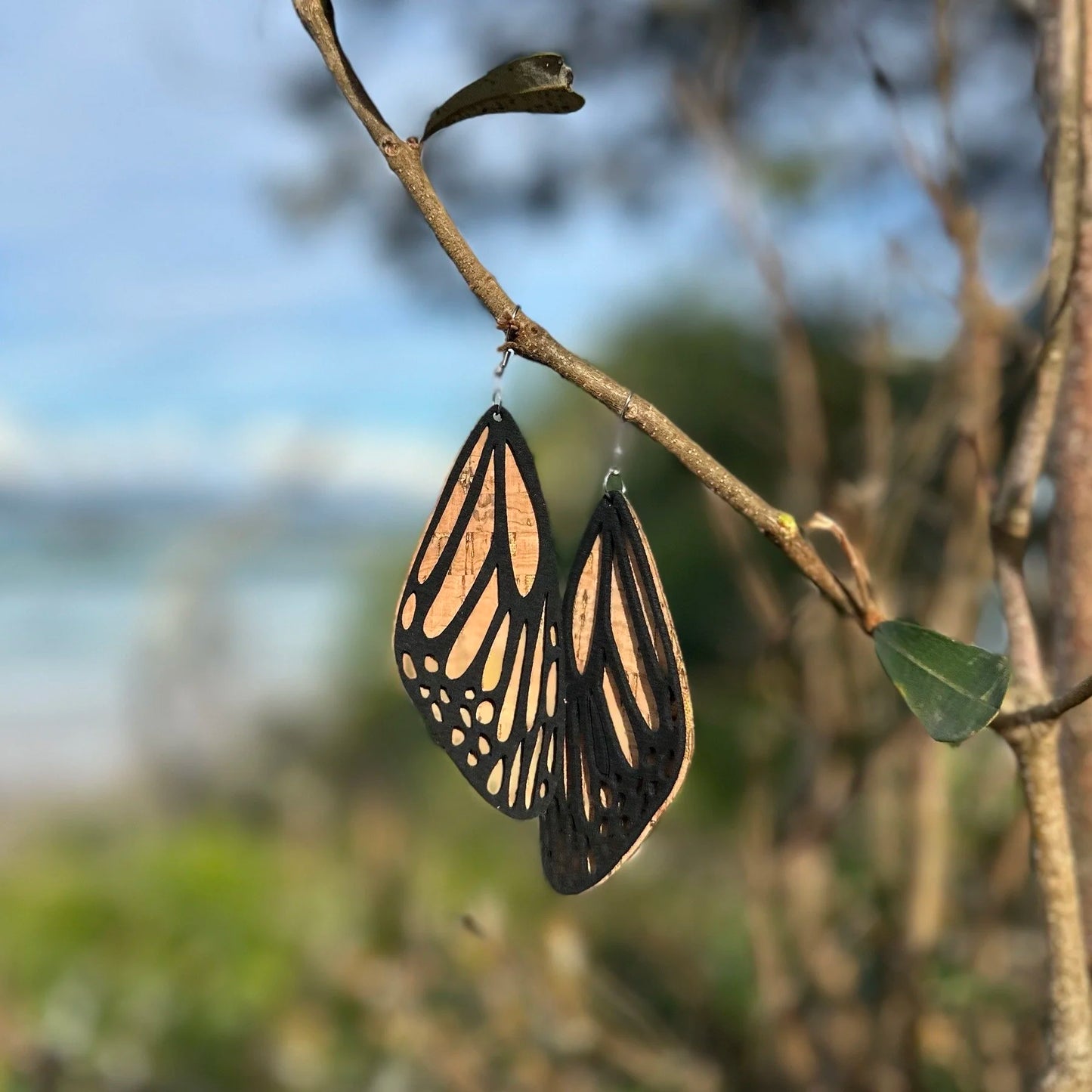 New~Butterfly Wing Cork Earrings